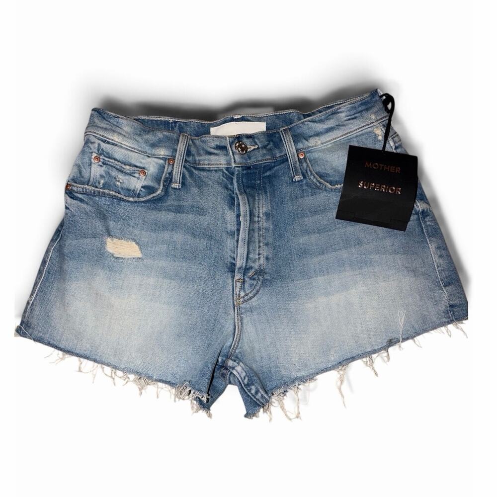 NWT MOTHER SUPERIOR The Tomcat Kick Fray Denim Shorts True Confessions Size 28